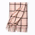 Soft pink plaid cashmere-like winter scarf with elegant tassel fringe detailing - 62*200cm / Pink