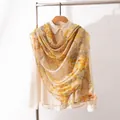 Elegant bohemian style yellow silk shawl with vibrant autumn leaf print for women - 176*110cm / Golden Leaves