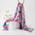 Elegant watercolor floral long silk scarf shawl wrap with soft pastel colors for women - 176*110cm / Watercolor Purple Flower