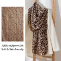 Premium leopard print 100% mulberry silk long scarf shawl, soft and elegant accessory - 176*110cm / Yellow Coffee Tortoise