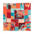 Elegant 100% pure silk square scarf featuring vibrant geometric oil painting pattern design - Pear Garden Dream Orange (FHZ25-9823-2) / 86x86cm / Orange Red