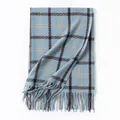Soft light blue plaid faux cashmere thick winter scarf with fringes for women and men - 62*200cm / Blue