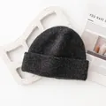Soft charcoal grey sheep wool knit beanie hat for stylish and cozy winter warmth - Vertical Ribbed Fold-Over Style (FHY25-7152-4)