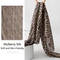 Elegant mulberry silk leopard print long scarf with soft and skin-friendly texture - 176*110cm / Grey Brown Leopard