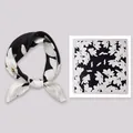 Elegant black and white floral mulberry silk scarf 53cm square neckerchief for women - 53x53cm / Black and White Falling Blossom