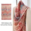 Elegant 100% Mulberry silk scarf with vintage floral paisley pattern in orange and pink - 176*110cm / Pink Bohemian Style