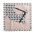 Premium pure silk square scarf featuring elegant geometric blue and pink abstract print designs - Nude Pink Circle Lines