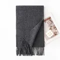 Premium dark charcoal gray wool scarf with elegant tassel fringe for autumn winter warmth - 30x200cm / Dark Gray