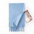 Premium soft light blue wool scarf with elegant tassels for autumn and winter warmth - 30x200cm / Light Water Blue