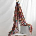 Vibrant multi-colored cartoon cat pattern mulberry silk long scarf shawl for women - 176*110cm / Orange Purple Funny Cat