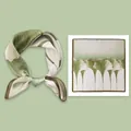 Elegant mulberry silk square scarf with green ginkgo leaf print and dark border - 53x53cm / Dark Green Ginkgo Leaves