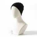 Soft black 100% wool knitted winter beanie hat for women displayed on mannequin - Minimalist Ribbed Style (FHY25-7190-3)