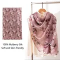 Elegant 100% mulberry silk long scarf featuring a delicate vintage rose floral print shawl - 176*110cm / Pink Rose (FHZ25-90183-1)