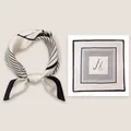 Elegant cream and black geometric pattern mulberry silk square scarf for neck or hair styling. - 53x53cm / Classic B&W Geometric Fret