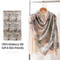 Elegant 100% mulberry silk long scarf featuring vintage oil painting landscape print - 176*110cm / Vintage Small Town (FHZ25-90185-1)