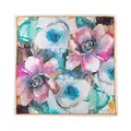 Elegant mulberry silk square scarf featuring vibrant pink and teal watercolor floral print - 53x53cm / Large Colorful Floral