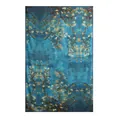 Vintage oil painting mulberry silk scarf with Almond Blossom pattern in turquoise blue - Blue Plum Blossom Branch / 176*110cm