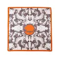 Elegant silk scarf with butterfly floral print and orange border - 53x53cm / Orange Edge Butterfly