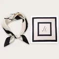 Elegant black and white 53cm mulberry silk square scarf with geometric pattern for women - 53x53cm / Black & White Geometric