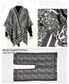 Leopard print faux cashmere split poncho with pink border detail, size 152x114cm - -24 Leopard Border Print Grey