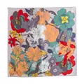 Large square silk scarf with elegant floral oil painting pattern in vibrant colors - Lily Orange (FHZ25-9816-1)