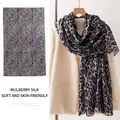 Elegant grey leopard print mulberry silk scarf for women's spring summer fashion style - 176*110cm / Grey Leopard