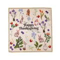Square mulberry silk scarf with Happy Thanksgiving rabbit and floral print - 53x53cm / Light Khaki Cartoon (Thanksgiving)