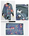 Detailed composite view of a dark green floral imitation cashmere slit shawl and poncho - -23 color block flower print dark green