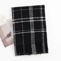 Classic black and white plaid faux cashmere long scarf with soft tassels for winter - Sweet Plaid (FH23-5203-4)