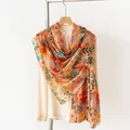 Elegant orange floral mulberry silk long scarf with lightweight breathable gauze texture - 176*110cm / Orange Small Floral