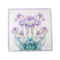 Elegant mulberry silk square scarf with purple iris floral print on white background - 53x53cm / Purple Daffodil
