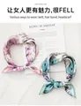 Elegant floral print 100% mulberry silk square scarf for versatile hair and neck styling - 53x53cm / Flourishing Blue Flowers