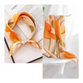 Premium mulberry silk square scarf featuring an elegant orange floral pattern design - 53x53cm / Orange Leaves