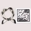 Elegant silk square scarf featuring detailed black and white rose pattern design - 53x53cm / Black and White Rose