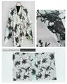 Detail view of grey ink wash floral shawl showing fabric texture and 152x114cm size - Split Shawl / 152*114cm / Ink Painting Print Gray