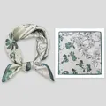 Mulberry silk square scarf featuring a vintage green floral pattern on light beige - 53x53cm / Dark Green Lily