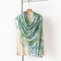Lightweight mulberry silk long scarf with artistic green and blue floral print shawl - 176*110cm / Spring Spirit