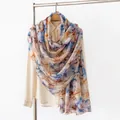 Elegant long silk scarf with abstract colorful print, lightweight and breathable fabric - 176*110cm / Orange Blue Tie-dye
