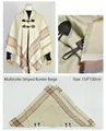 Detailed view of the multicolor striped beige shawl featuring horn buckles and fabric texture - -18 colorful striped border beige