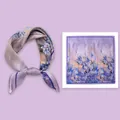 Elegant premium purple silk square scarf featuring detailed wisteria floral print for women - 53x53cm / Wisteria Flower Cluster