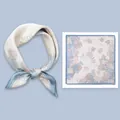 Elegant floral mulberry silk square scarf for women in light blue and cream colors. - 53x53cm / Elegant Peony Blue