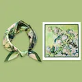 Premium mulberry silk small square scarf featuring Van Gogh green roses oil painting - 53x53cm / Oil Painting Rose