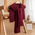 Burgundy knitted striped shawl wrap for women, perfect for layering and neck warmth. - 40*93cm / Ancorra Red