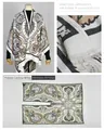 Detailed view of elegant paisley faux cashmere split poncho shawl with fringe edge - -15 Cashew White