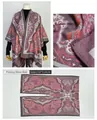 Detailed multi-angle view of wine red paisley print split shawl poncho and fabric - -17 cashew flower wine red