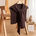 Brown knitted ribbed shawl for autumn and winter shoulder wrap - 40*93cm / Chocolate