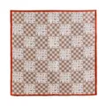 Elegant silk square scarf with checkered baroque oil painting pattern in brown and red - Red Edge Plaid (FHZ25-9819-1)