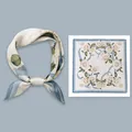 Elegant mulberry silk square scarf featuring white rose and blue ribbon floral pattern - 53x53cm / Blue Lily Floral