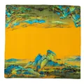 Traditional Chinese landscape painting silk square scarf in vibrant yellow and blue - Landscape Painting Style (FHZ24-9315-1) / 53*53cm / Yellow Landscape Painting (FHZ24-9315-1)