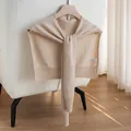 Elegant beige cashmere knit shawl wrap featuring a stylish front knot design for women - 48*112cm / Beige